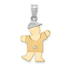 14k Two-tone The Kids Small Boy with Hat on Left AAA Diamond Kiss Pendant