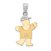 14k Two-tone The Kids Small Boy with Hat on Left VS Diamond Kiss Pendant