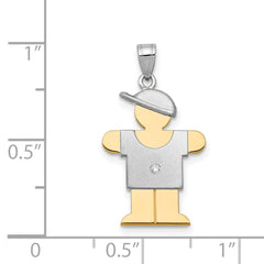 14k Two-tone The Kids Small Boy with Hat on Right AAA Diamond Hugs Pendant