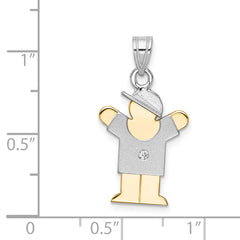 14k Two-tone The Kids Small Boy with Hat on Right A Diamond Love Pendant