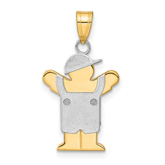 14k Two-Tone The Kids Small Boy in Overalls with Hat on Left Charm Mounting (No Stone Included)