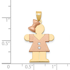 14k Two-tone The Kids Medium Girl with Bow on Left VS Diamond Hugs Pendant