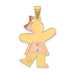 14k Two-tone The Kids Medium Girl with Bow on Right AAA Diamond Kiss Pendant