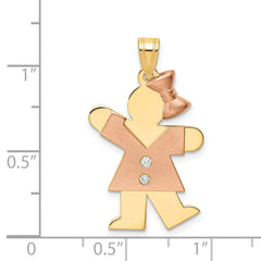 14k Two-tone The Kids Medium Girl with Bow on Right AAA Diamond Kiss Pendant