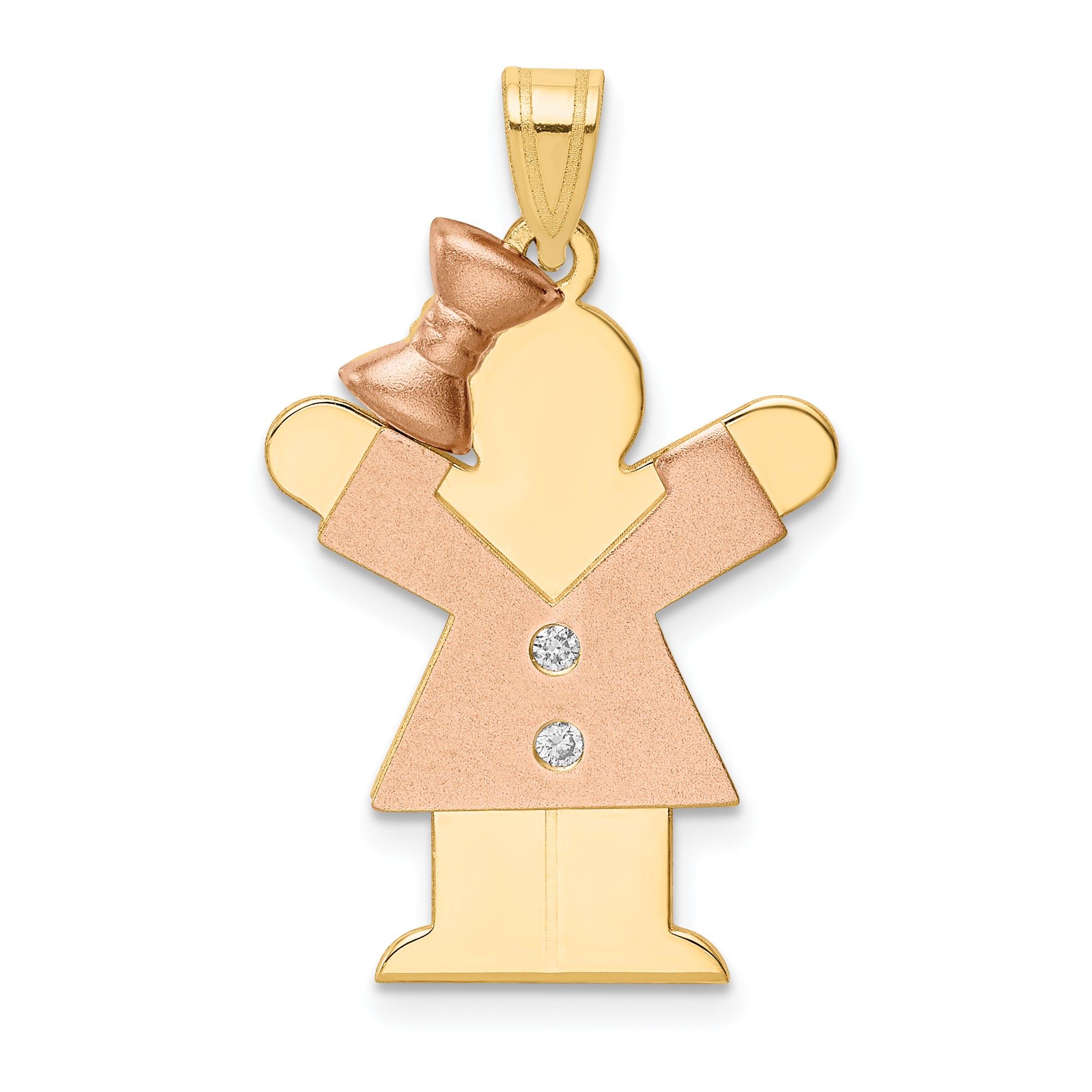 14k Two-tone The Kids Medium Girl with Bow on Left VS Diamond Love Pendant
