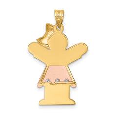 14k Two-tone The Kids Medium Girl with Ruffles and Bow on Right VS Diamond Love Pendant