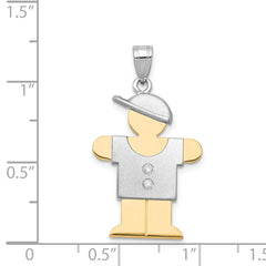 14k Two-tone The Kids Medium Boy with Hat on Right AAA Diamond Hugs Pendant