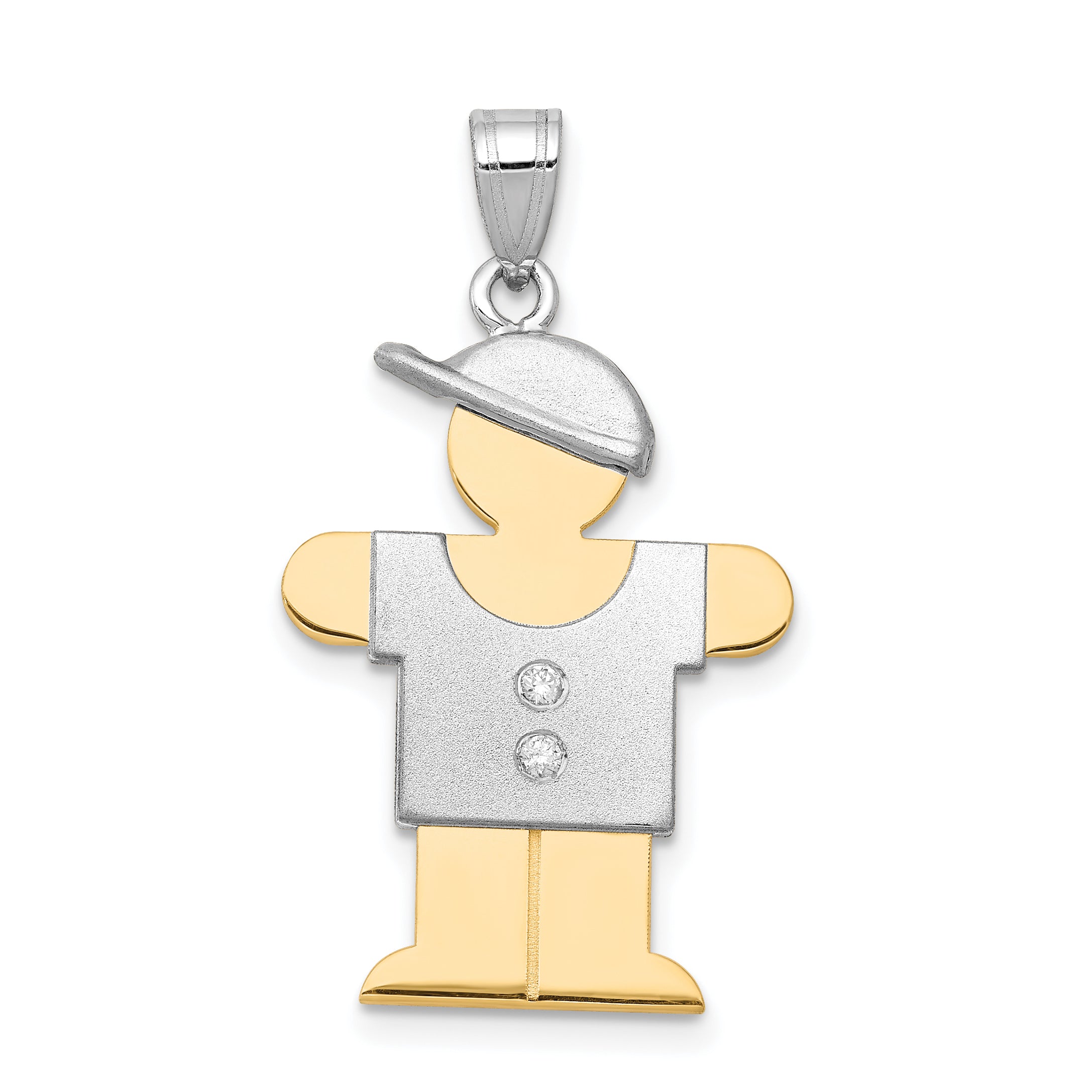 14k Two-tone The Kids Medium Boy with Hat on Right A Diamond Hugs Pendant
