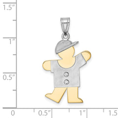 14k Two-tone The Kids Medium Boy with Hat on Left VS Diamond Kiss Pendant