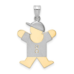 14k Two-tone The Kids Medium Boy with Hat on Right AAA Diamond Joy Pendant