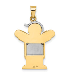 14k Two-tone The Kids Medium Boy in Overalls with Hat on Left AAA Diamond Love Pendant