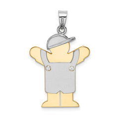 14k Two-tone The Kids Medium Boy in Overalls with Hat on Left AAA Diamond Love Pendant