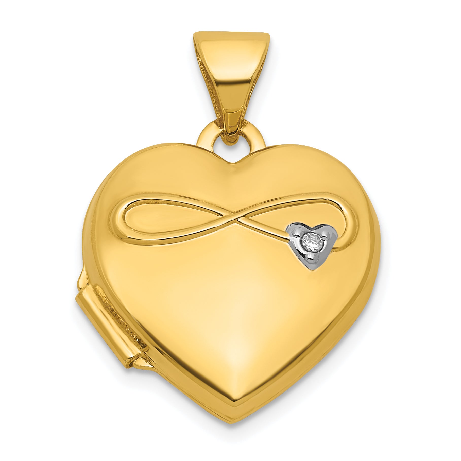 14k Polished Half Point Diamond Infinity Symbol 15mm Heart Locket