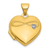 14k Polished Half Point Diamond Infinity Symbol 15mm Heart Locket
