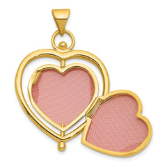 14k and White Rhodium Tree of Life and Flowers in Spinning Frame Reversible 15mm Heart Locket