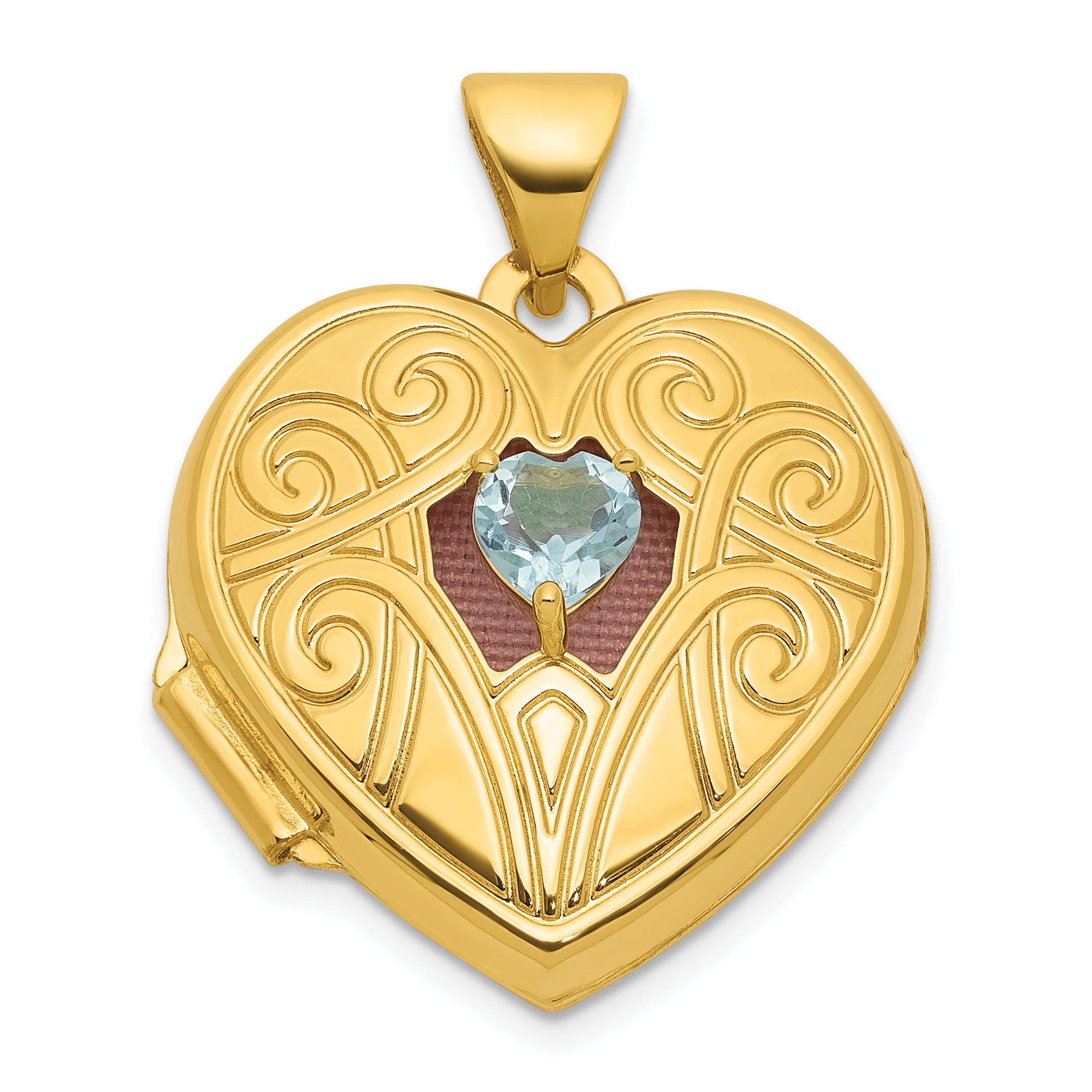 14k Polished Blue Topaz December Birthstone 18mm Heart Locket