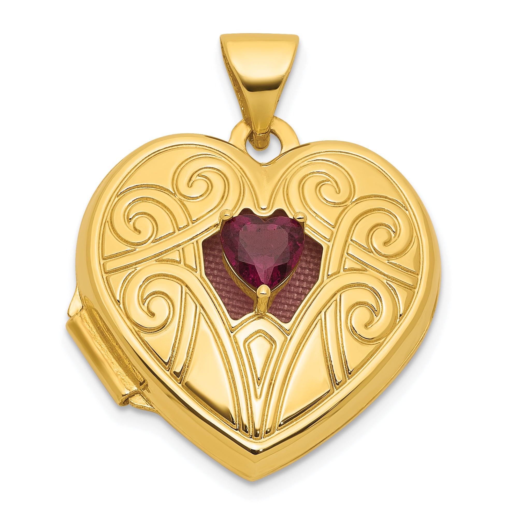 14k Polished Rhodolite Garnet June Birthstone 18mm Heart Locket