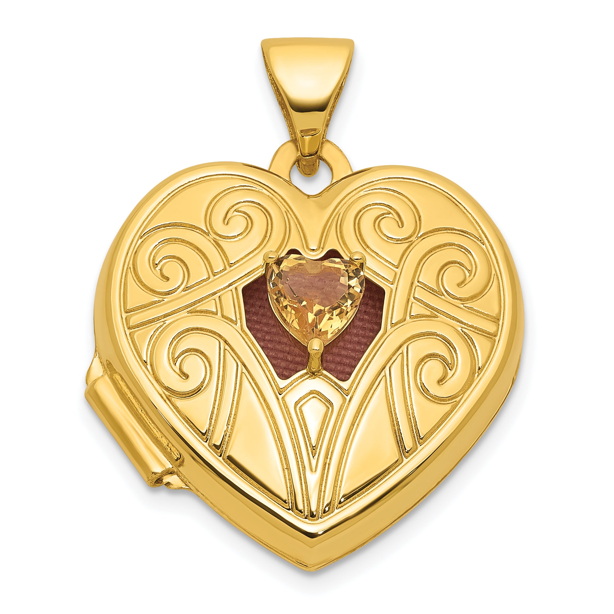 14k Polished Citrine November Birthstone 18mm Heart Locket