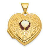 14k Polished Opal October Birthstone 18mm Heart Locket