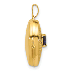 14k Polished Lab Created Sapphire September Birthstone 18mm Heart Locket