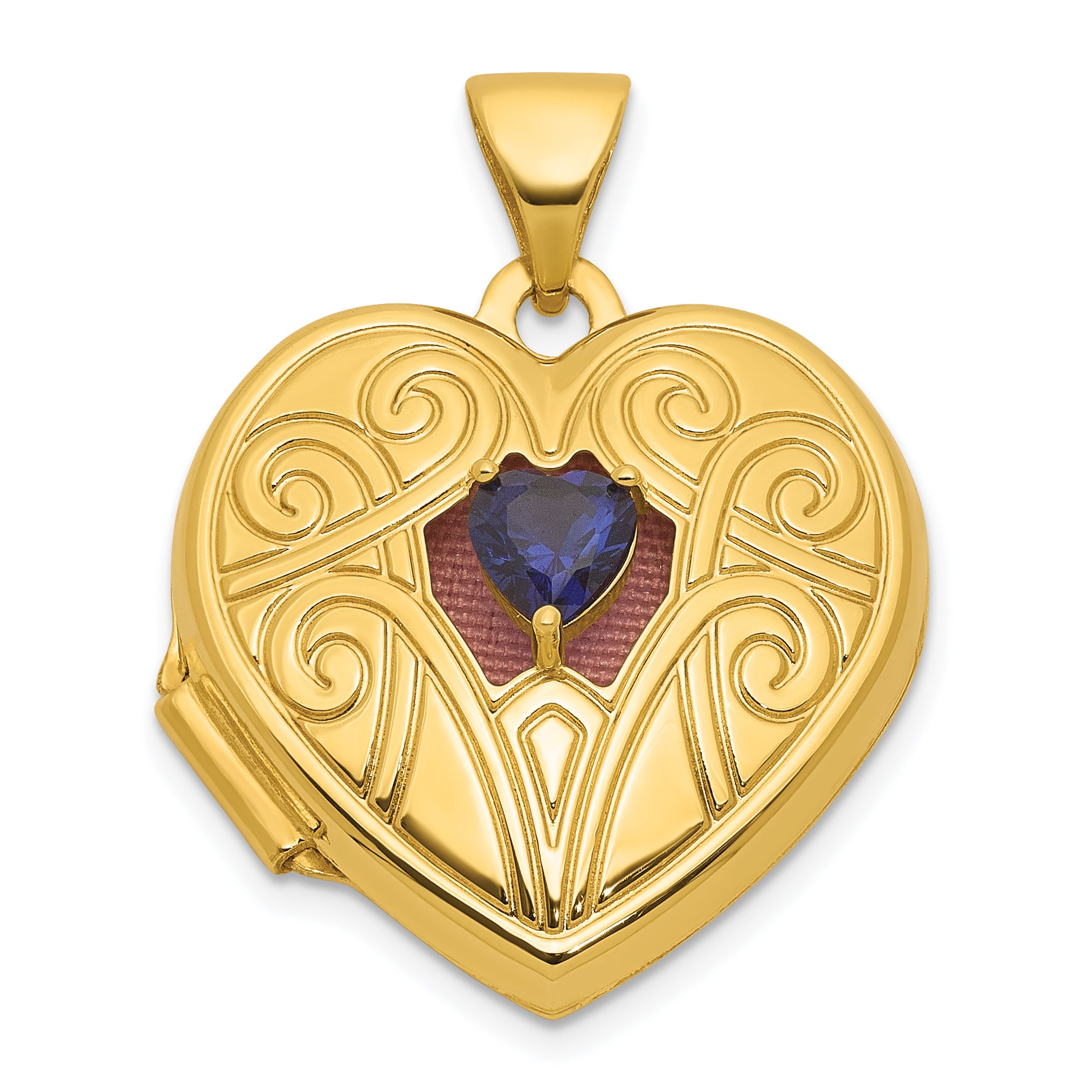14k Polished Lab Created Sapphire September Birthstone 18mm Heart Locket