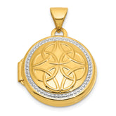 14k and White Rhodium Beaded Border Polished Celtic Knot Design 16mm Round Locket