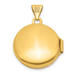 14k Polished Half Point Diamond Leaf Border 16mm Round Locket