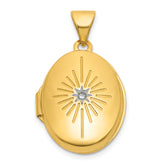 14k Polished Half Point Diamond Starburst 17mm Oval Locket
