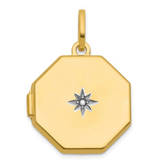 14k Half Point Diamond Polished With Star 18mm Octagon Shaped Locket