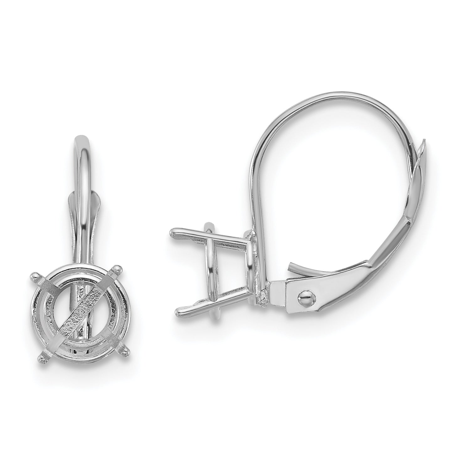 14k White Gold 6mm Round Leverback Mounting (No Stone Included)