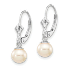 14k White Gold 6-7mm White Round Freshwater Cultured Pearl Dangle Leverback Earrings