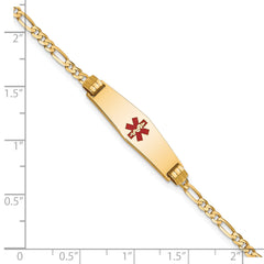 14K Medical Solid Chain/Solid Plate 24x7mm Soft Diamond Shape Centered Red Enamel Figaro Link 7 inch ID Bracelet