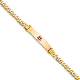 14K Medical Solid Chain/Solid Plate 26x5mm Centered Red Enamel Curb Link 7 inch ID Bracelet