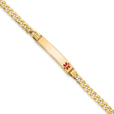 14K Medical Solid Chain/Solid Plate 26x5mm Off-Center Red Enamel Curb Link 7 inch ID Bracelet