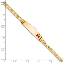 14K Medical Solid Chain/Solid Plate 26x7mm Soft Diamond Shape Off-Center Red Enamel Anchor Link 7 inch ID Bracelet
