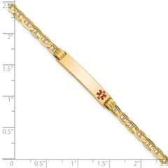14K Medical Solid Chain/Solid Plate 26x5mm Off-Center Red Enamel Anchor Link 8 inch ID Bracelet