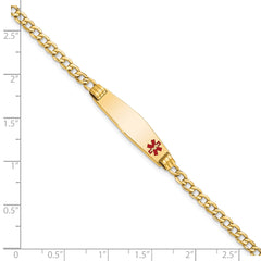 14K Medical Semi-Solid Chain/Solid Plate 26x7mm Soft Diamond Shape Off-Center Red Enamel Cuban Link 7 inch ID Bracelet