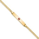 14K Medical Solid Chain/Solid Plate 34x6mm Centered Red Enamel Flat Curb Link 7 inch ID Bracelet