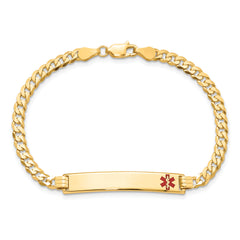14K Medical Solid Chain/Solid Plate 33x6mm Off-Center Red Enamel Flat Curb Link 7 inch ID Bracelet