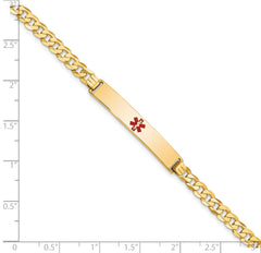 14K Medical Solid Chain/Solid Plate 34x6mm Centered Red Enamel Flat Curb Link 7 inch ID Bracelet