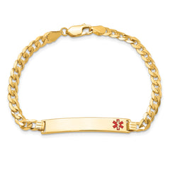14K Medical Solid Chain/Solid Plate 33x6mm Off-Center Red Enamel Flat Curb Link 7 inch ID Bracelet