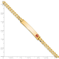 14K Medical Solid Chain/Solid Plate 33x6mm Off-Center Red Enamel Flat Curb Link 7 inch ID Bracelet