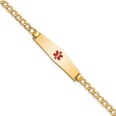 14K Medical Semi-Solid Chain/Solid Plate Soft Diamond Shape 33x8mm Centered Red Enamel Curb Link 7 inch ID Bracelet