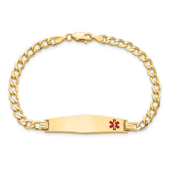 14K Medical Semi-Solid Chain/Solid Plate Soft Diamond Shape 34x8mm Off-Center Red Enamel Curb Link 8 inch ID Bracelet