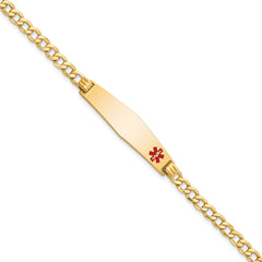 14K Medical Semi-Solid Chain/Solid Plate Soft Diamond Shape 34x8mm Off-Center Red Enamel Curb Link 8 inch ID Bracelet