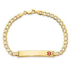 14K Medical Semi-Solid Chain/Solid Plate 35x6mm Off-Center Red Enamel Curb Link 7 inch ID Bracelet