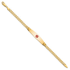 14K Medical Solid Chain/Solid Plate Soft Diamond Shape 36x9mm Centered Red Enamel Curb Link 7 inch ID Bracelet