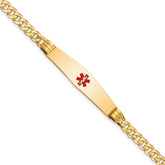 14K Medical Solid Chain/Solid Plate Soft Diamond Shape 36x9mm Centered Red Enamel Curb Link 7 inch ID Bracelet