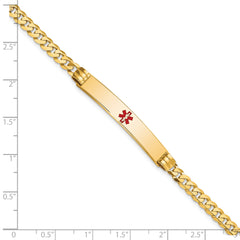 14K Medical Solid Chain/Solid Plate 37x6mm Centered Red Enamel Curb Link 7 inch ID Bracelet