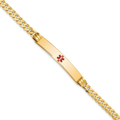 14K Medical Solid Chain/Solid Plate 37x6mm Centered Red Enamel Curb Link 7 inch ID Bracelet